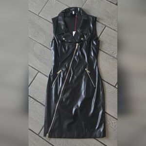 Fiorucci Black Faux Leather Moto Zip Dress Size 42 (US 6/8) NWT P81